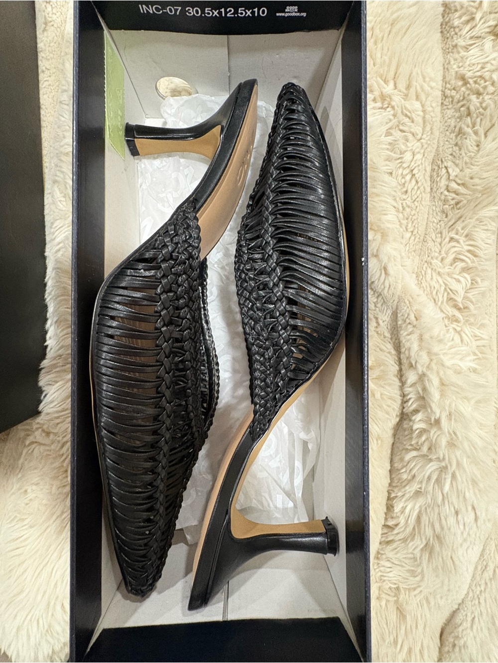 INC International Concepts Black Woven Pointed Kitten Heel Mules